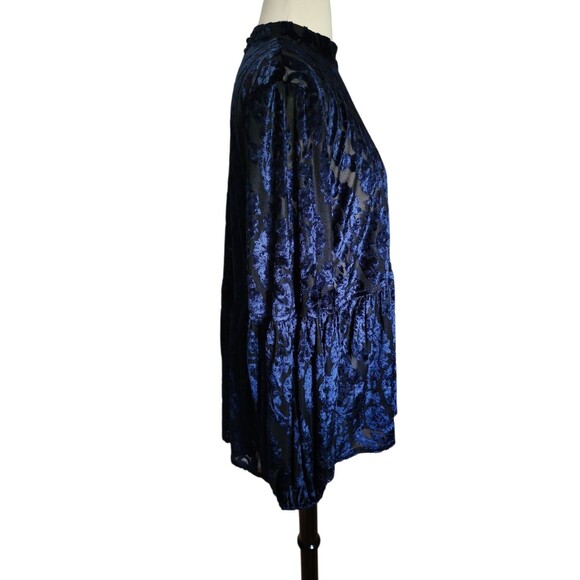 Ivy Jane Whimsigoth Velvet Burnout Blouse Womens XL Navy Sheer Dark Romantic - Picture 4 of 8